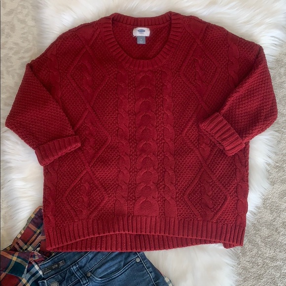 Old Navy Sweaters - Dark Red Cable Knit Elbow Sleeve Sweater